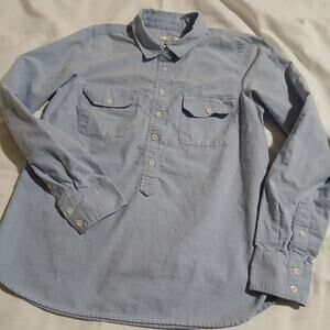 J Crew Women's 0 Blue Oxford 100% Cotton Long-Sleeved Tunic Half-Button Iconic